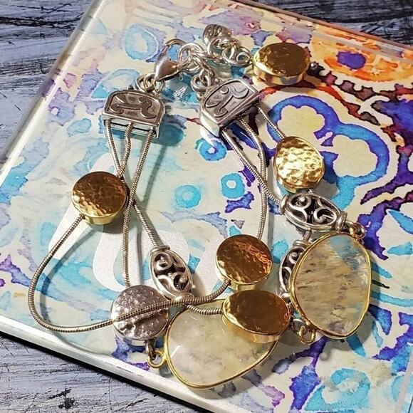 BRIGHTON jeweled‎ crystal Contempo gold 2 tone 3 strand bracelet - Picture 3 of 9